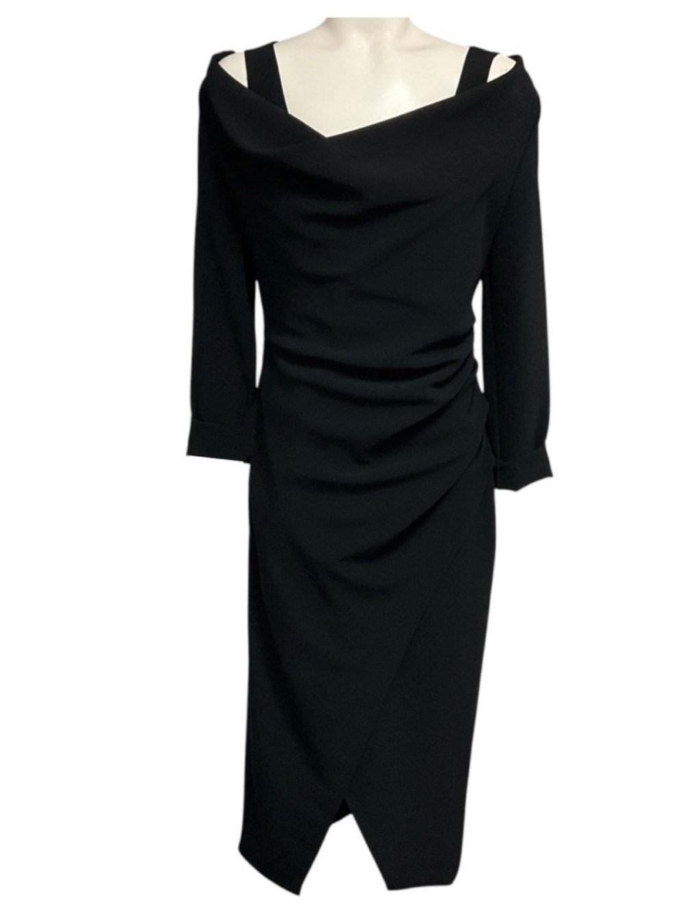 PRABAL GURUNG BLACK COLD SHOULDER MIDI DRESS